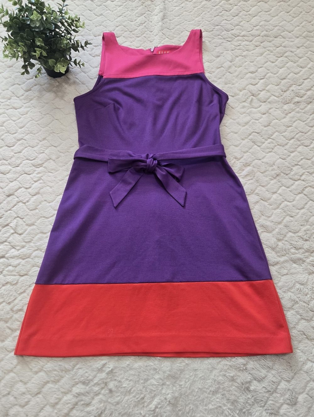 Elle Colorblock Sheath Sleeveless Belted Mini-Dress, Size 10